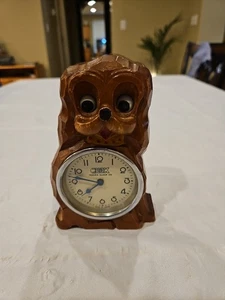 Reloj de escritorio vintage Tezuka Clock Co cachorro perro ojos móviles cuerda piezas ver descripción - Imagen 1 de 8