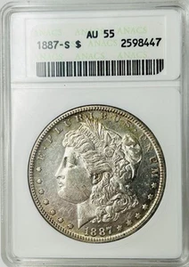 1887 S Morgan Silver Dollar ANACS AU55 Tougher Date Morgan/Soapbox Holder - Picture 1 of 8