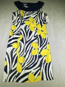 Kim Rogers Sleeveless Sheath Dress Size 10 Yellow/Black Floral Boat Neck NWT - Picture 1 of 11