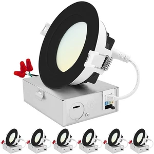 Luxrite 4 Inch Black LED Recessed Light 5CCT 2700K-5000K 1300LM Dimmable 6-Pack - Picture 1 of 7