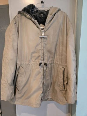 Vintage Faux Fur Hood Parka Mighty Mac Coat Tan XL (48 chest) Out O Gloucester - Image 1 of 4