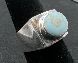 Anello Vintage Argento Sterling Turchese Ampia Fascia Sigaro Sigillo Misura 7 - Foto 1 di 11