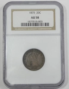 1875 Twenty Cent Piece CERTIFIED NGC AU 58 Silver 20c - Picture 1 of 4