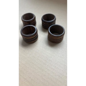 Vintage Dark Wooden Napkin Rings Set of 4 Rustic Farmhouse Table Decor - Picture 1 of 5