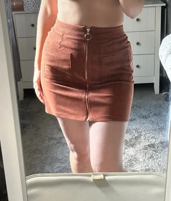 Rust Brown Frontal Zip Up Mini Skirt With Pockets Size S (UK8) - Image 1 of 4