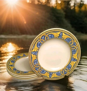 4 Pier 1 Hecho en Italia Rollo Amarillo Borde Azul Sopa Ensaladera 9.25"W Hecho a Mano - Imagen 1 de 8