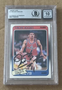 MUGGSY BOGUES SIGNED 1988-89 FLEEER RC AUTO GRADE 10 BECKETT BAS AUTHENTIC - Picture 1 of 2