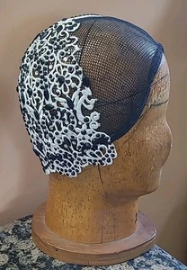 Antike Milliner's Holz Schaufensterpuppe Kopf 22" mit Spitze schwarz Jet Flapper Hut 11,5" - Bild 1 von 18