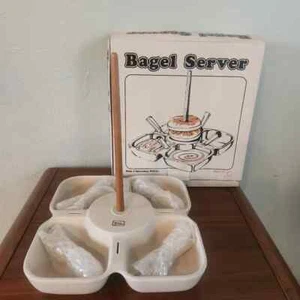Vintage Department 56 Ceramic Bagel Server Mid Century Modern Hand Painted New - Picture 1 of 5