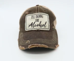 I'll Bring The Alcohol Distressed Trucker Mesh Snapback Hat Cap - Picture 1 of 11