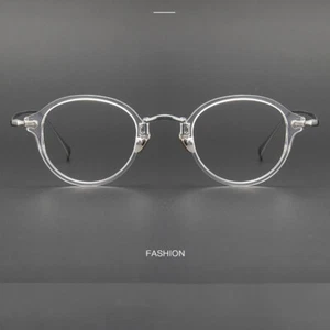 Transparent Round Eyeglass Frames Men Vintage Acetate Full Rim Eyewear Women - Picture 1 of 17