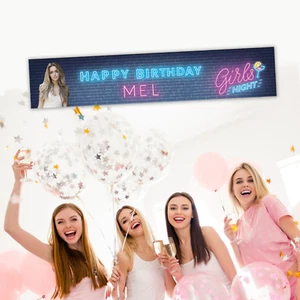 Neon 90's Happy Birthday Canvas Banner Personalised Banner Decor Girls Night - Picture 1 of 4