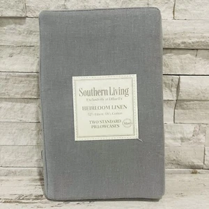 Southern Living Heirloom Linen Pillowcases, Set of Two Standard Size, Gray NEW - Picture 1 of 9