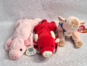 3 pcs TY Beanie Baby Collection  Knuckles , Squealer, And Snort Pig Plush - Picture 1 of 14