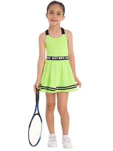 Kids Girls Golf Tennis Dress Outfits Sleeveless A-line Dresses and Shorts Set - Picture 1 of 114