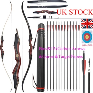 60" Takedown Recurve Bow 25-50lbs Carbon Arrows Kit Archery Hunting Shoot Target - Picture 1 of 20