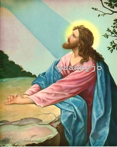 Arte calendario original 1930, Cristo en el jardín publicado por F A Schneid 8 X 10 - Imagen 1 de 5