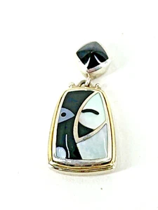 ASCH GROSSBARDT Picasso 18K Sterling Silver Onyx MoP Pendant - Picture 1 of 5
