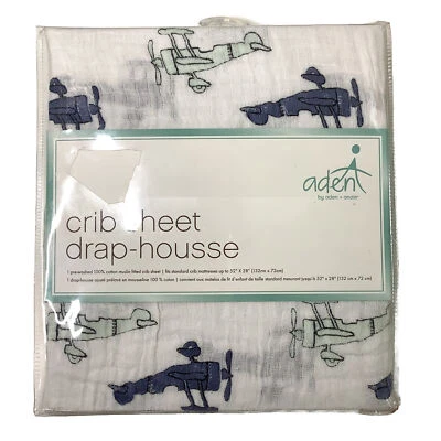 New Aden By Aden And Anais Sky High Propeller Plane Crib Sheet Cotton Muslin - Image 1 of 4