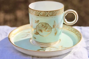 Antique British Looped Handle Robbin Egg Blue Japonisme Cup And Saucer Minton? - Picture 1 of 10