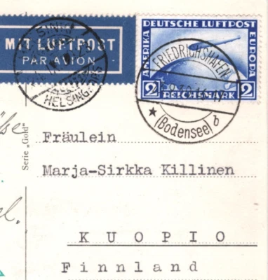 GERMANY Card GRAF ZEPPELIN 2m Air Mail 1930 FAHRT RUND/DIE OSTSEE Finland KZ127 - Image 1 of 4