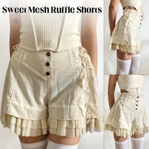 Sweet Mesh Tiered Ruffle Shorts Lolita Style Side Bandage Hot Pants Girls - Picture 1 of 18
