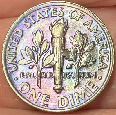 1999-P Roosevelt Dime Beautiful Brilliant Rainbow Toned Coin w/Error  #11 - Image 1 of 4