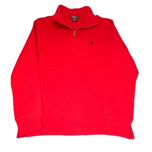 Suéter Polo Ralph Lauren Juvenil Mediano 10/12 Rojo 1/4 Cremallera Tejido Poni Cuello Simulado - Imagen 1 de 9