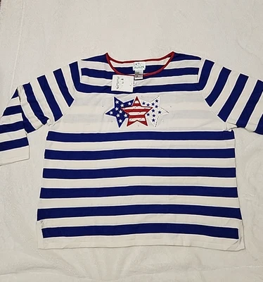 Quacker Factory red White Blue Patriotic star crew neck sweater womens 3XL - Image 1 of 4