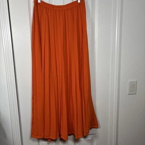 Banana Republic Pleated Crepe Maxi Skirt Orange Pull On Sz S Lined - Picture 1 of 7