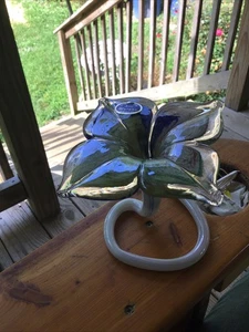 By Arte Murano Lavorazione Green Glass Flower Shaped Bud Vase Made In Italy - Picture 1 of 4