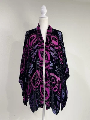 Cárdigan Anna Sui Terciopelo Burnout Kimono Talla S Púrpura Rosa Floral Mezcla Seda Foto 1 de 4