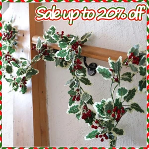 2M Christmas Garland Holly Leaf Red Berries Winter Fireplace Hanging Party Decor - Picture 1 of 19
