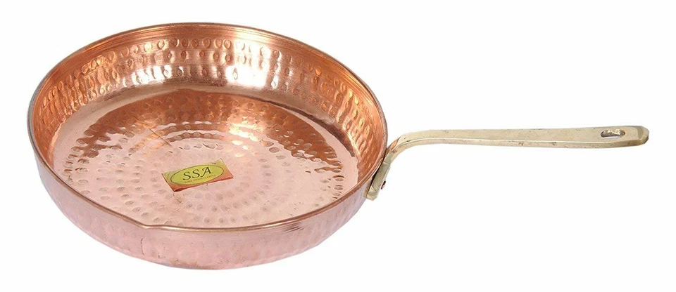 Pure Copper Hammered Fry Pan Indian Tadka Pan 350 ml Cooking Serving Copper Pan - Image 1 of 4