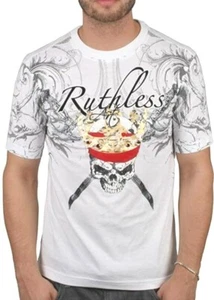 Ruthless Art Forever King Skull Tattoo Tee White With Red Gems Encrusted T-shirt - Picture 1 of 2