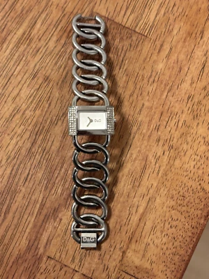 Dolce and Gabbana D&G “Time” Silver Stainless Steal Diamond Rectangle Link Watch - Image 1 of 4