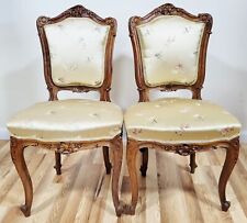 PAIR Antique FRENCH 19th C Louis XV Style Carved WALNUT & Upholstery Side CHAIRS