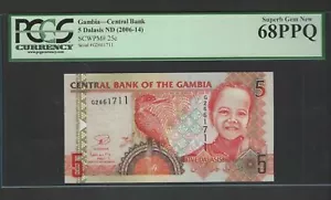 Gambia 5 Dalasis ND(2006-14) P25c Uncirculated Graded 68 - Picture 1 of 2
