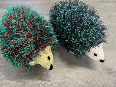 2x Large Knitted Hedgehogs in King Cole Tinsel Chunky Yarn - Image 1 of 2