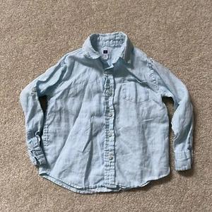 Janie and Jack Button Up Shirt Kids Youth 4 Blue 100% Linen Long Sleeve Casual - Picture 1 of 7