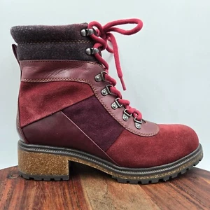 Earth Elements Tessa Boots Women's 7.5M Red Suede Comfort Combat Zip Patchwork - Picture 1 of 12