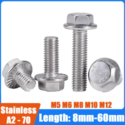 Tornillos de cabeza hexagonal con brida dentada de acero inoxidable M5 M6 M8 M10M12 A2 Foto 1 de 4