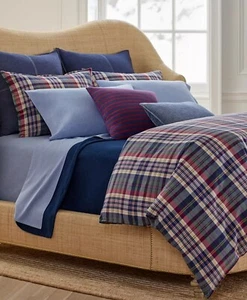 Ralph Lauren Wilson Plaid Reversible Duvet Cover 3-Pc. Set Queen $385 Navy Mult - Picture 1 of 4