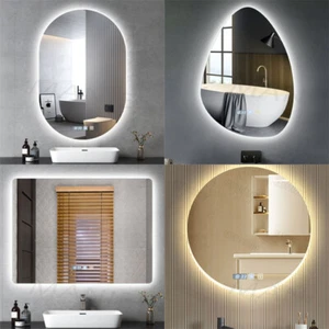 Badspiegel mit LED Beleuchtung Wandspiegel Touch Beschlagfrei Makeup Spiegel Uhr - Bild 1 von 17
