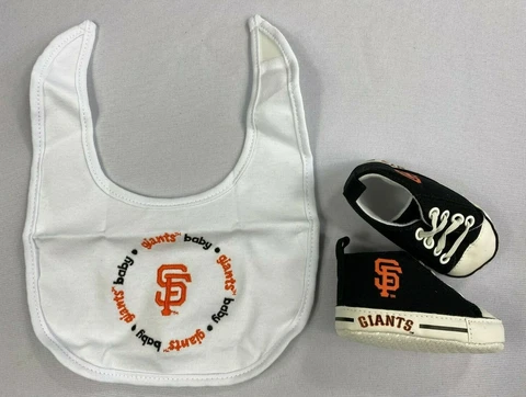 San Francisco Giants Bib & Pre-Walkers Shoes Set 0-6 Months Damaged Box NEW BJ Cover