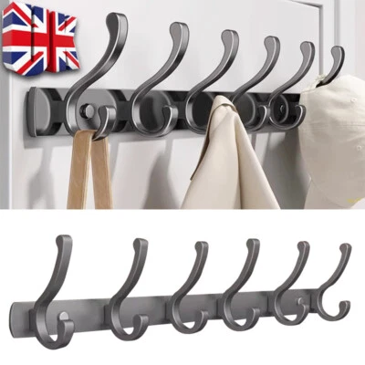12 Hooks Aluminum Coat Clothes Door Holder Rack Key Hooks Wall Mounted Hanger - Image 1 of 4