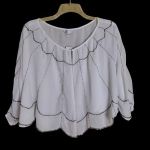 Torrid Scalloped Capelet Shoulder Warmer Size 6X White Chiffon & Silver Beads - Picture 1 of 4
