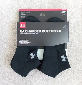 6 PAIRS Under Armour Kids No-Show Socks Cotton Black Sport Socks Sizes 1 to 4 UK - Picture 1 of 8