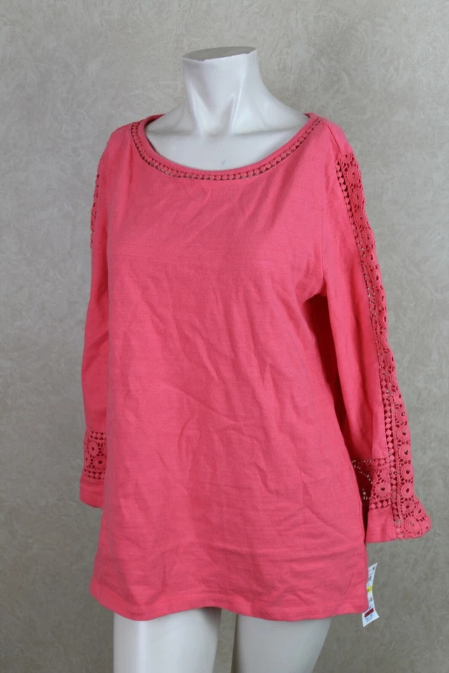 Charter Club Womens Crochet Inset Coral Top Size M Medium B6c2