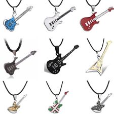 Fashion Men's Unisex Stainless Steel Guitar Pendant Leather Necklace Jewelry New